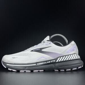Brooks Adrenaline GTS 23 Womens 9.5 B White Purple Running Shoe Athletic Sneaker